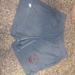 Fabletics Light Blue Shorts with Red Accents